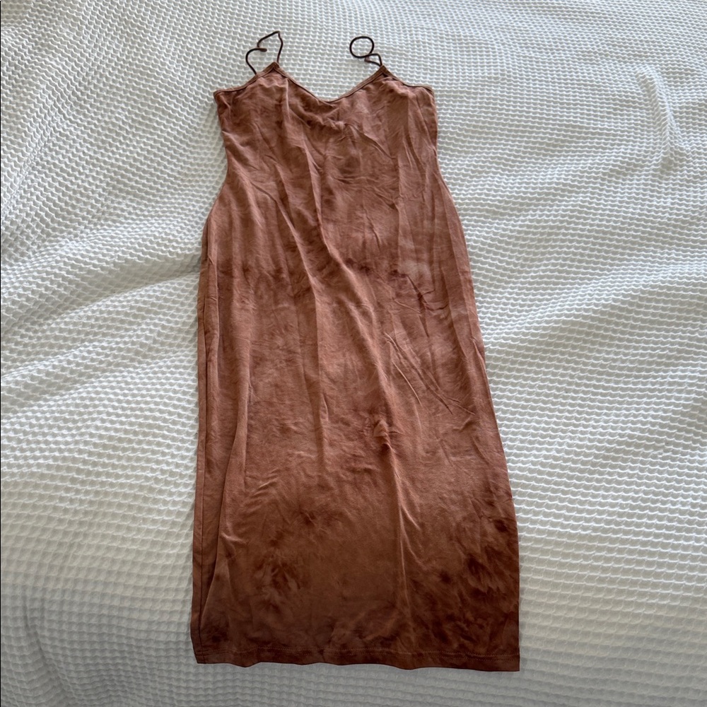 Shein Brown Tyedye Sleeveless Midi Bodycon Dress